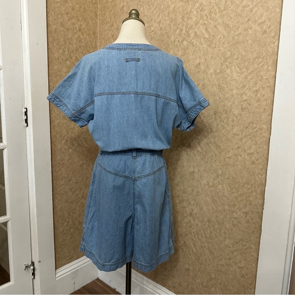 VTG 80s 90s Light Wash Blue Jean Denim Button Through Romper - Picture 3 of 10